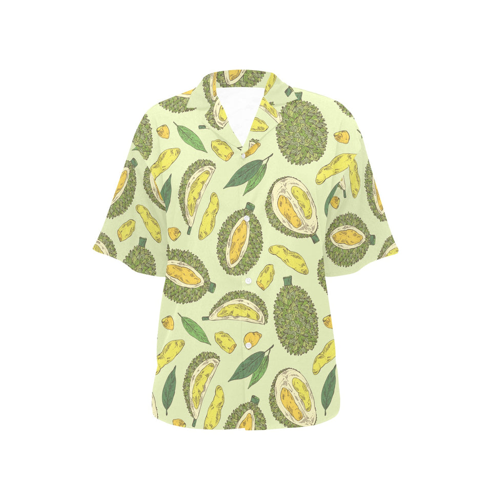Durian leaves pattern background Women's All Over Print Hawaiian Shirt