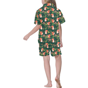 Squirrel Pattern Print Design 03 Kids' Boys' Girls' V-Neck Short Pajama Set