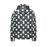 Cute white rabbit polka dots black background Kids' Boys' Girls' Padded Hooded Jacket