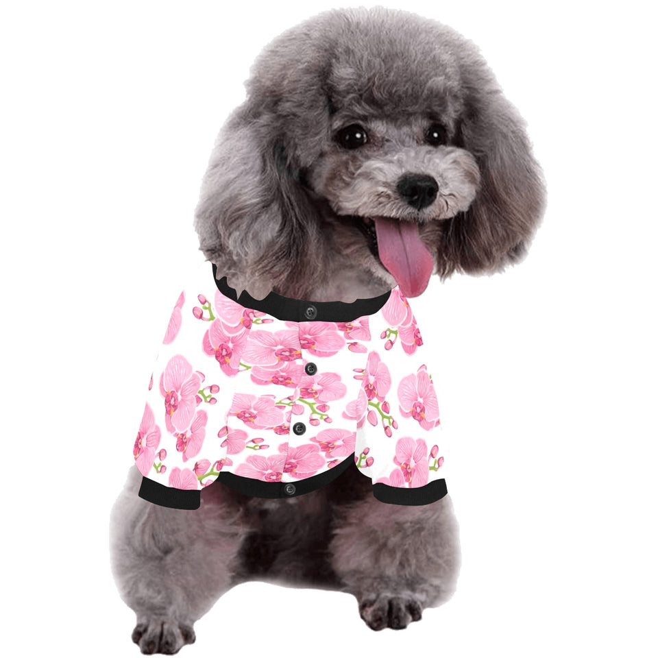 pink purple orchid pattern background All Over Print Pet Dog Round Neck Fuzzy Shirt