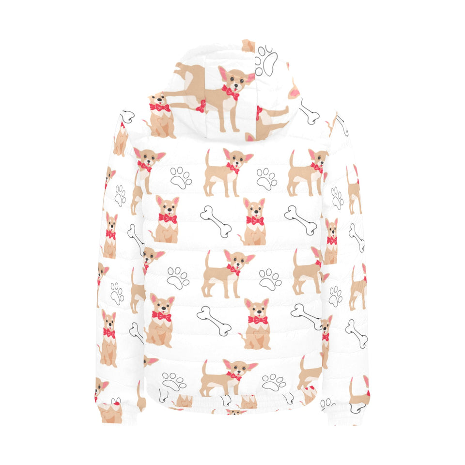 Chihuahua bone paw pattern Men's Padded Hooded Jacket