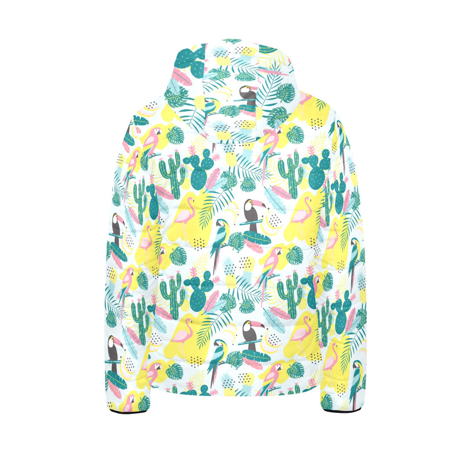 Cute parrot toucan flamingo cactus exotic leaves p Kids' Boys' Girls' Padded Hooded Jacket