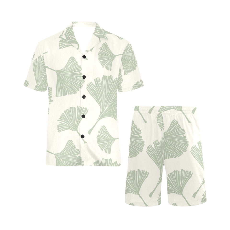 Ginkgo leaves pattern Men's V-Neck Short Pajama Set