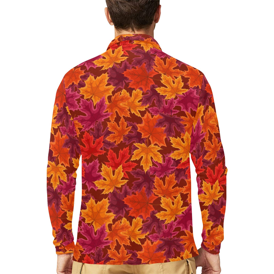 Autumn maple leaf pattern Men's Long Sleeve Polo Shirt