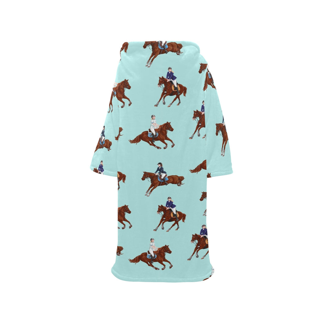 Horses running horses rider pattern Blanket Robe with Sleeves