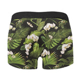 White orchid flower tropical leaves pattern blackg Men's All Over Print Boxer Briefs Men's Underwear