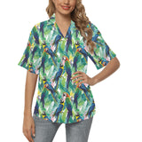 Colorful parrot exotic flower leaves Women's All Over Print Hawaiian Shirt