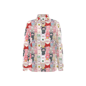 Pig Pattern Print Design 02 Women's Long Sleeve Polo Shirt