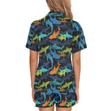Colorful shark Women's V-Neck Short Pajama Set