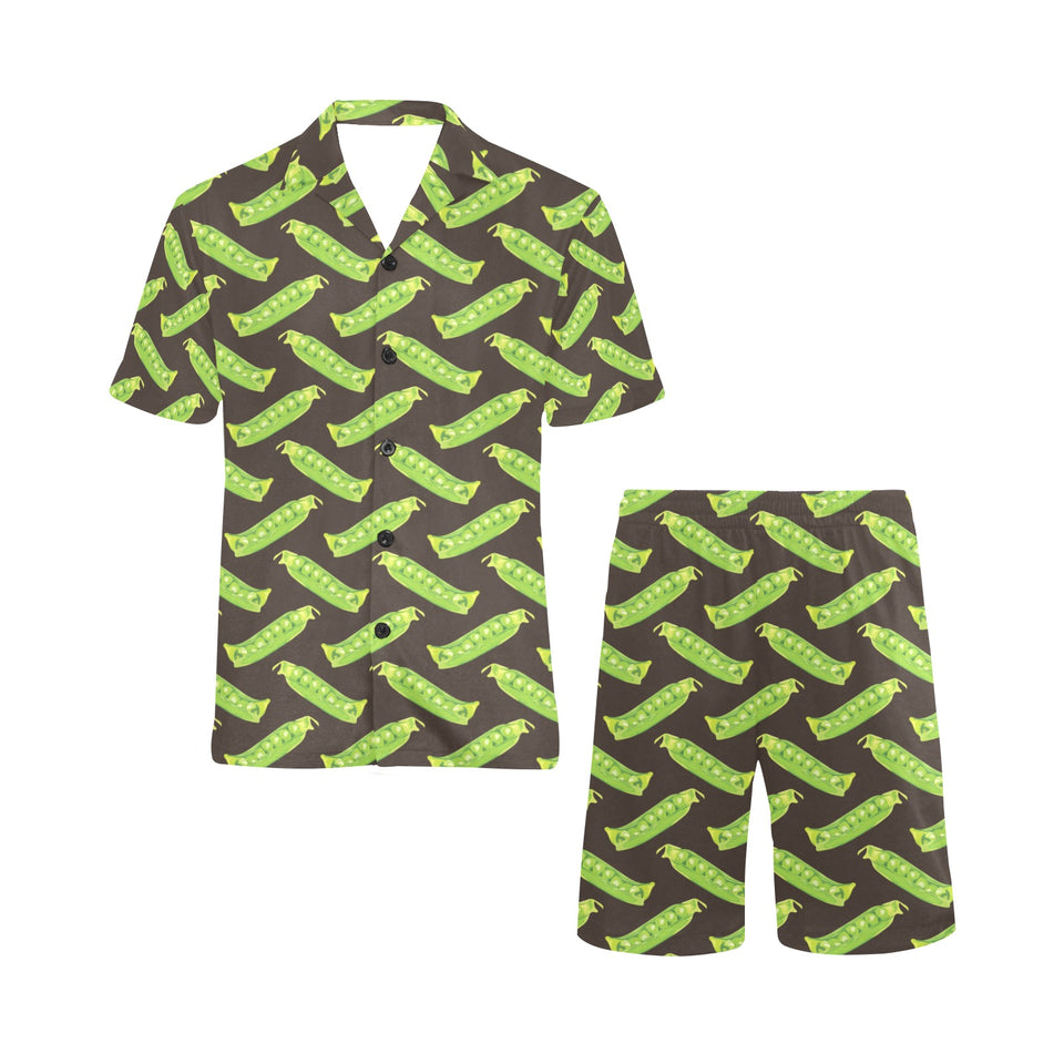 Green Peas Pattern Print Design 05 Men's V-Neck Short Pajama Set