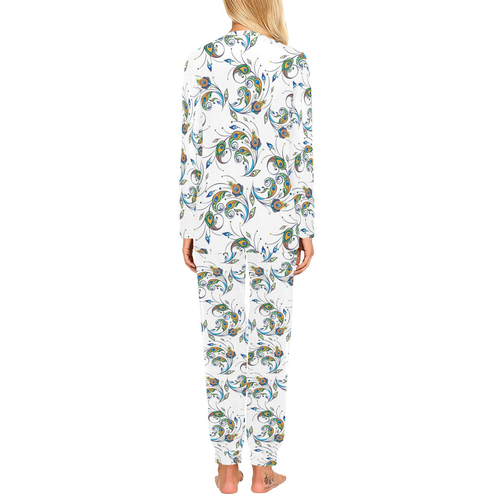 Peacock feather pattern Women's All Over Print Pajama Set
