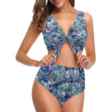 Shell design pattern Chest Bowknot High Waisted Bikini Swimsuit