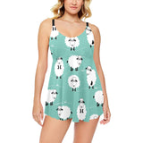 Cute sheep green background Chest Sexy Pleated Two Piece Swim Dress