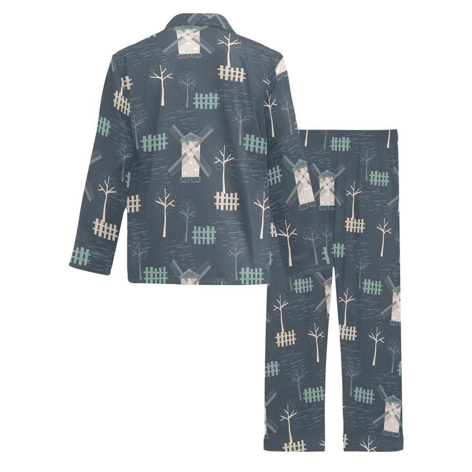 windmill tree pattern Men's Long Pajama Set