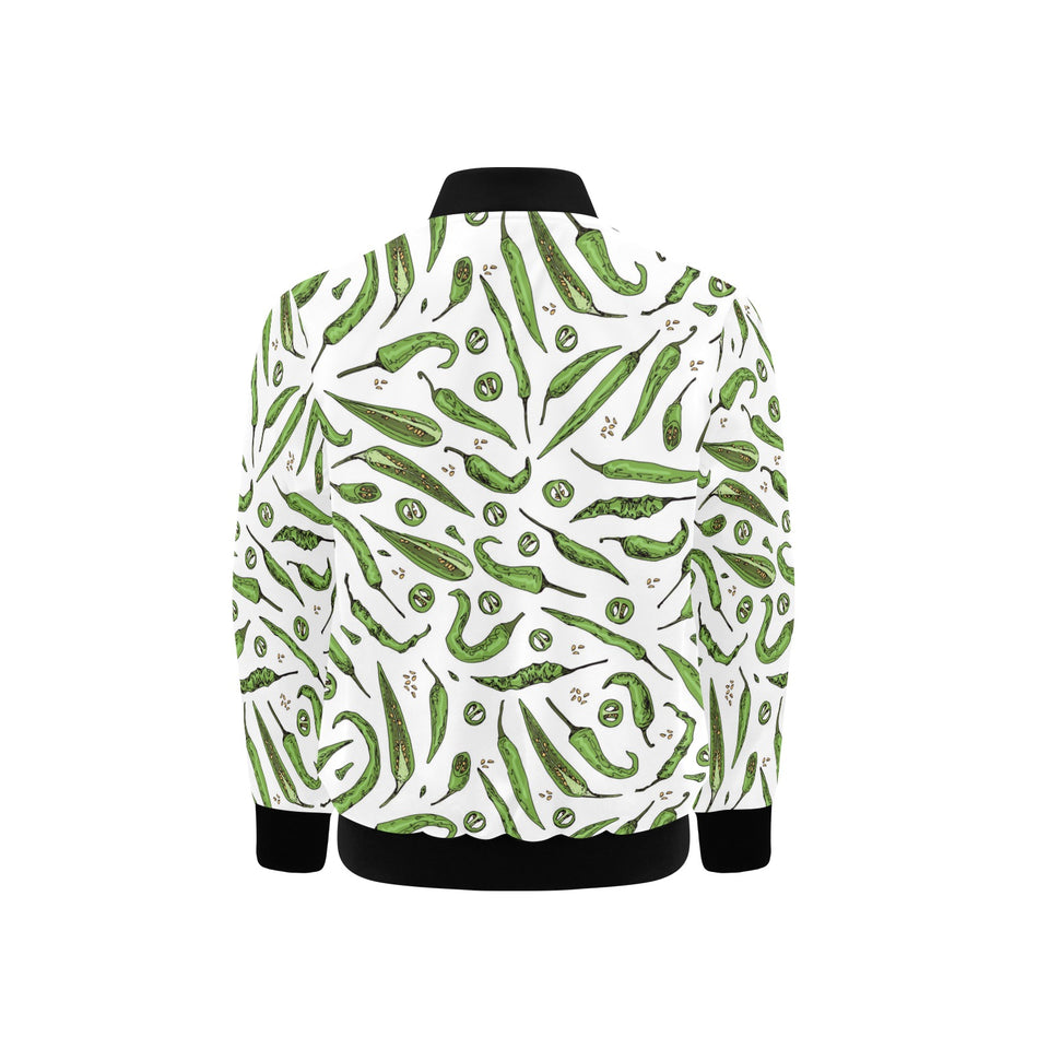 Hand drawn sketch style green Chili peppers patter Kids' Boys' Girls' Bomber Jacket