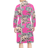 Chameleon lizard pattern pink background Men's Long Sleeve Belted Night Robe