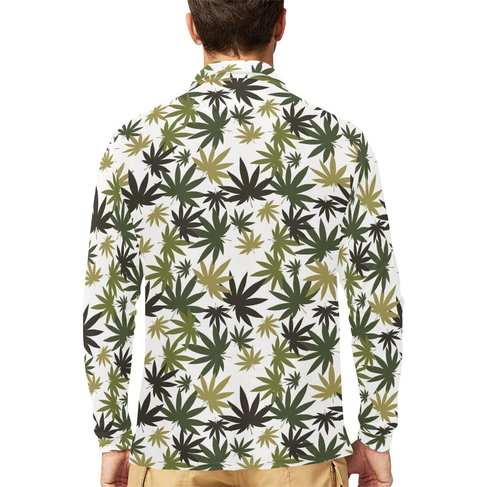 Canabis Marijuana Weed Pattern Print Design 05 Men's Long Sleeve Polo Shirt