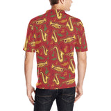 Saxophone cornet pattern red background Men's All Over Print Polo Shirt