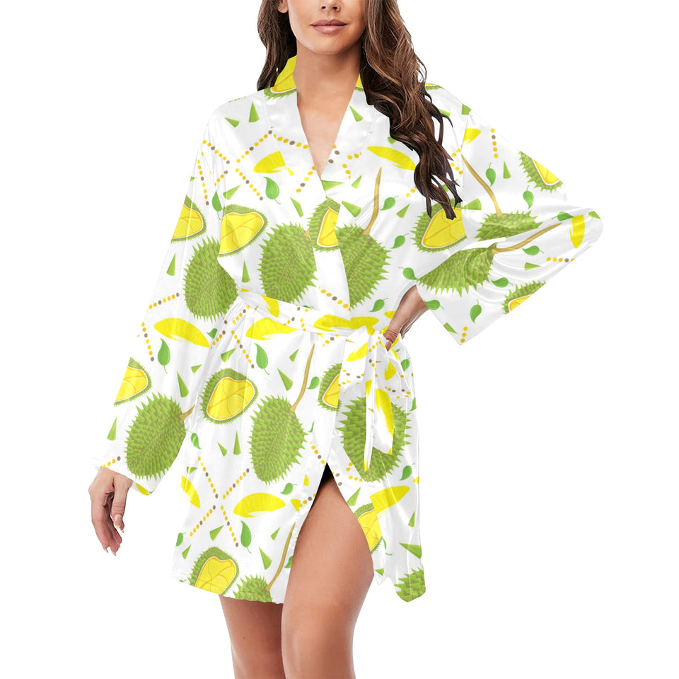 Durian pattern background Women's Long Sleeve Belted Night Robe