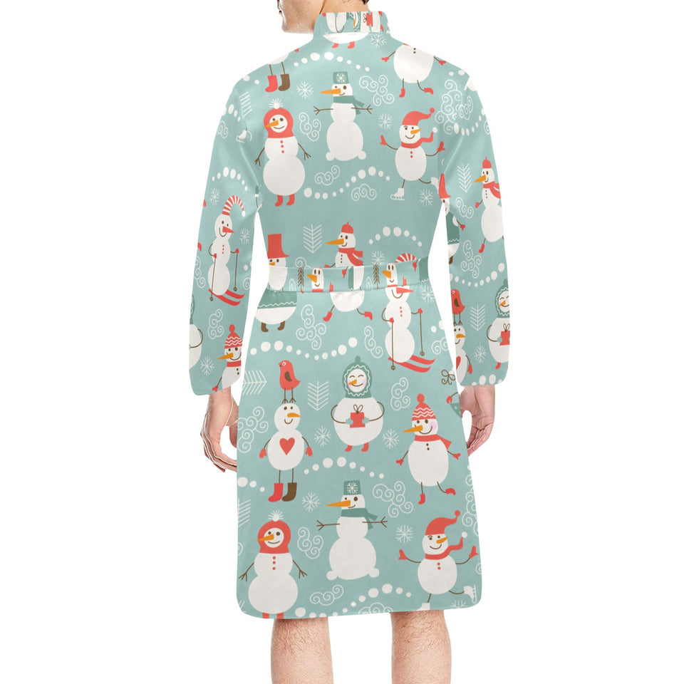 Cute snowman pattern Men's Long Sleeve Belted Night Robe