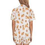 Brown pomeranian pattern Women's V-Neck Short Pajama Set