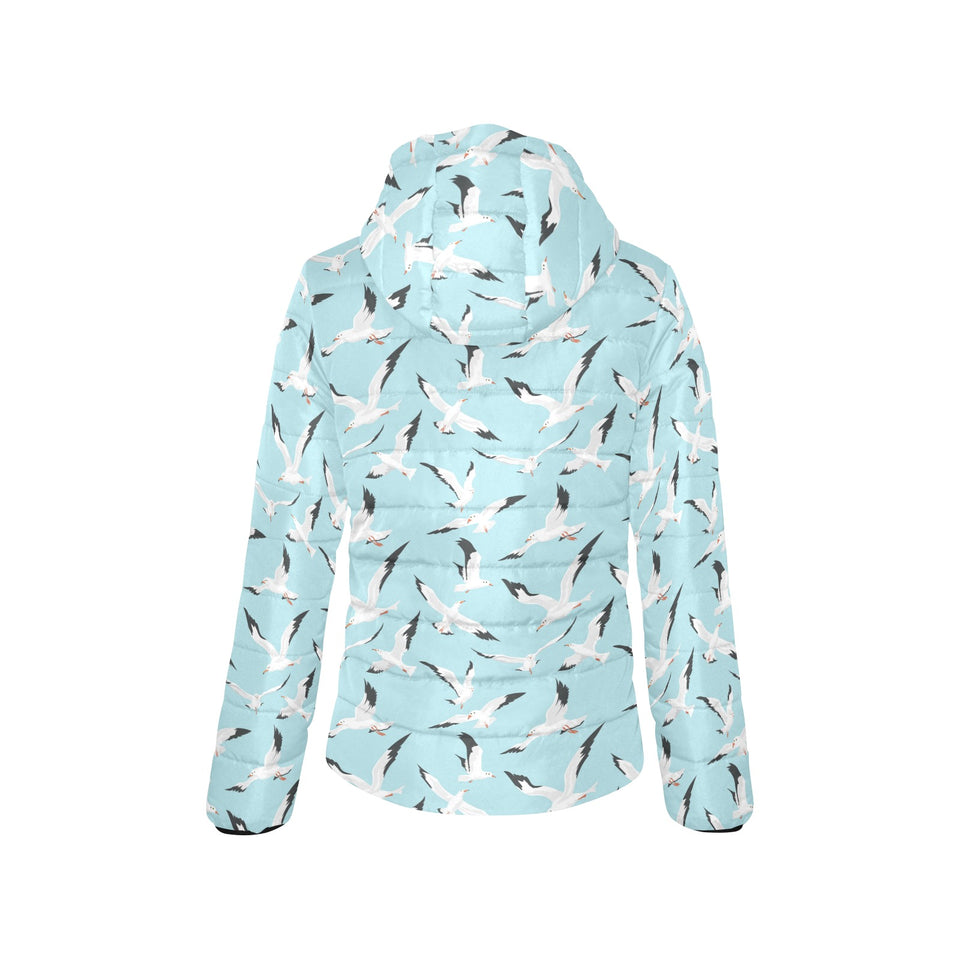 Seagull Pattern Print Design 01 Women's Padded Hooded Jacket