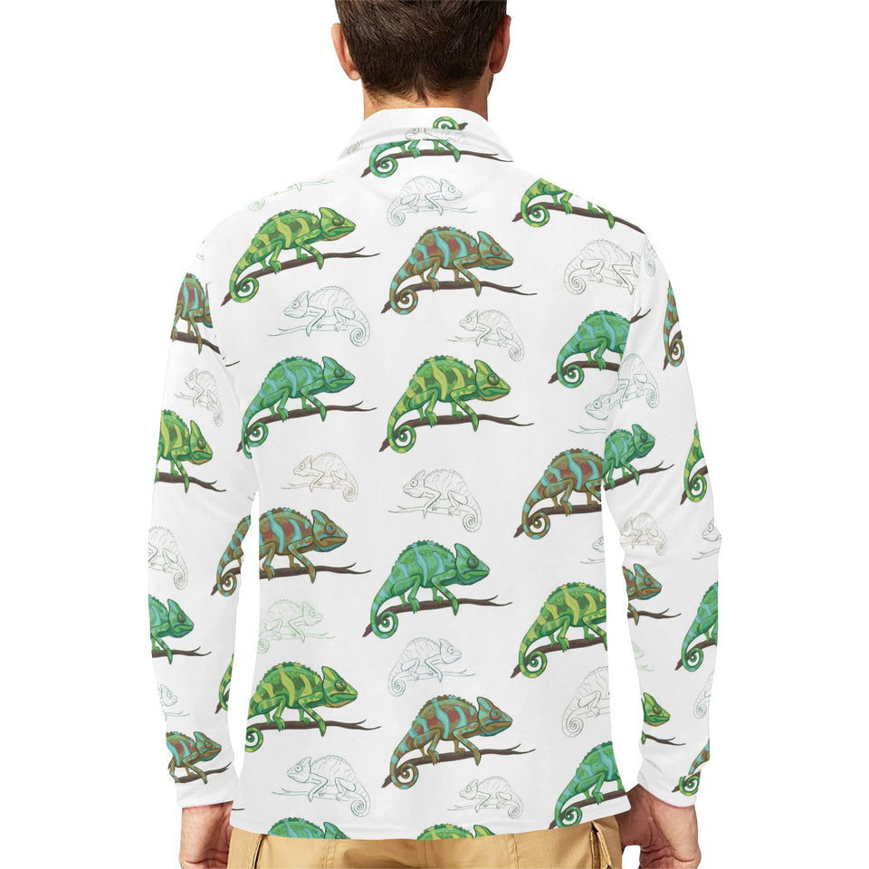 Chameleon lizard pattern Men's Long Sleeve Polo Shirt