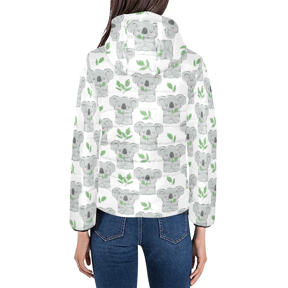 Hand drawn Koala leaves pattern Women's Padded Hooded Jacket