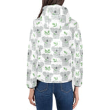 Hand drawn Koala leaves pattern Women's Padded Hooded Jacket