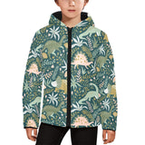 dinosaurs tropical leaves flower pattern Kids' Boys' Girls' Padded Hooded Jacket