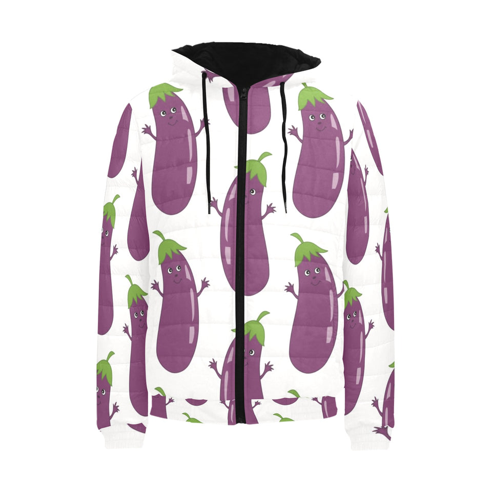 Eggplant Pattern Print Design 01 Men's Padded Hooded Jacket