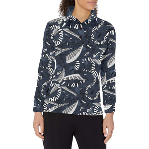 Piano Pattern Print Design 02 Women's Long Sleeve Polo Shirt