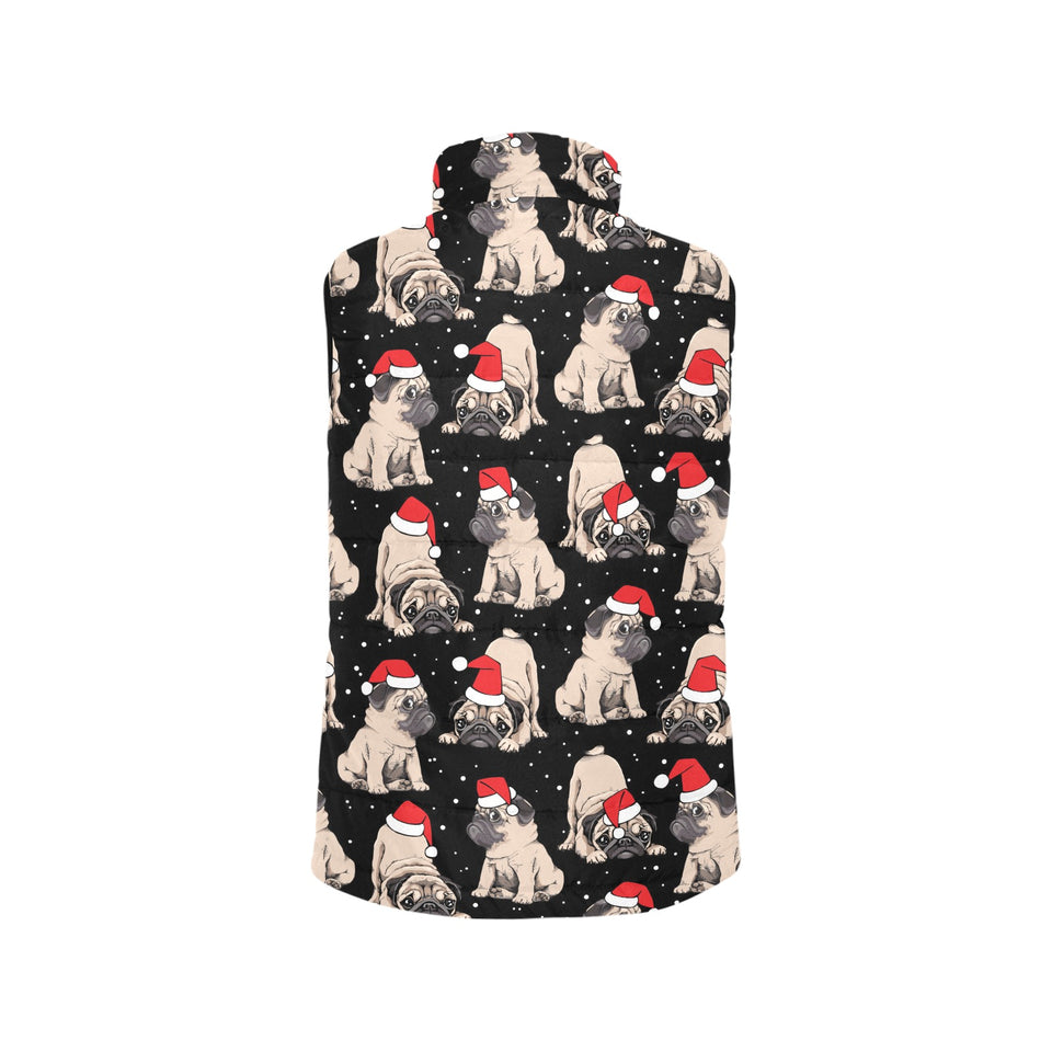 Christmas Pugs Santa_s red cap pattern Women's Padded Vest