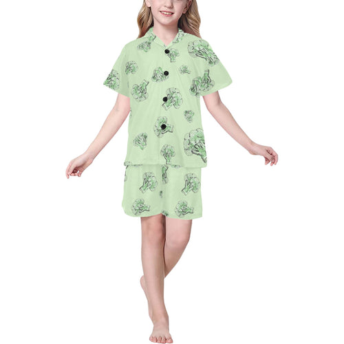 broccoli sketch pattern Kids' Boys' Girls' V-Neck Short Pajama Set