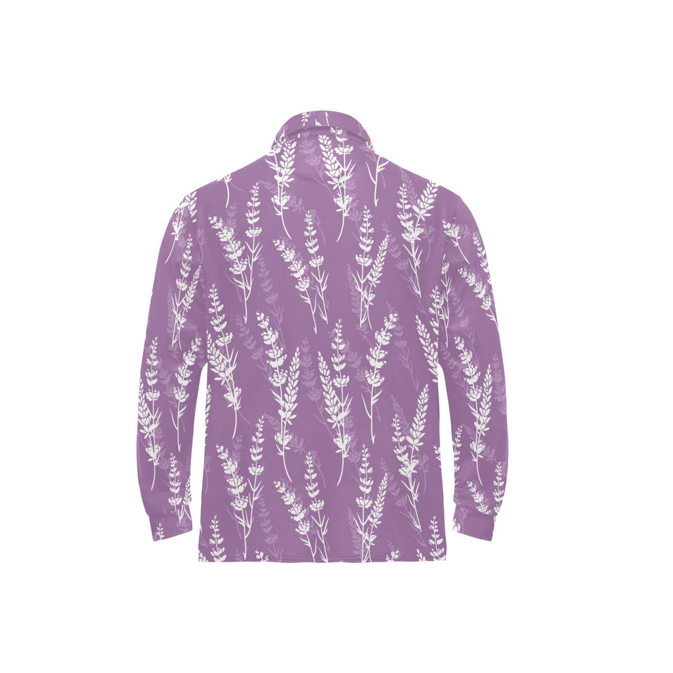 Lavender flowers purple pattern Men's Long Sleeve Polo Shirt