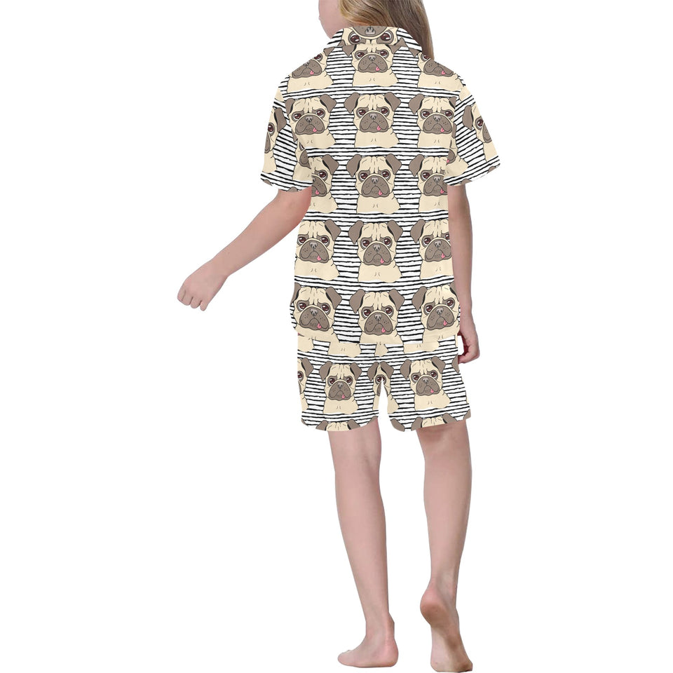 Happy pug pattern Kids' Boys' Girls' V-Neck Short Pajama Set