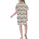 Happy pug pattern Kids' Boys' Girls' V-Neck Short Pajama Set