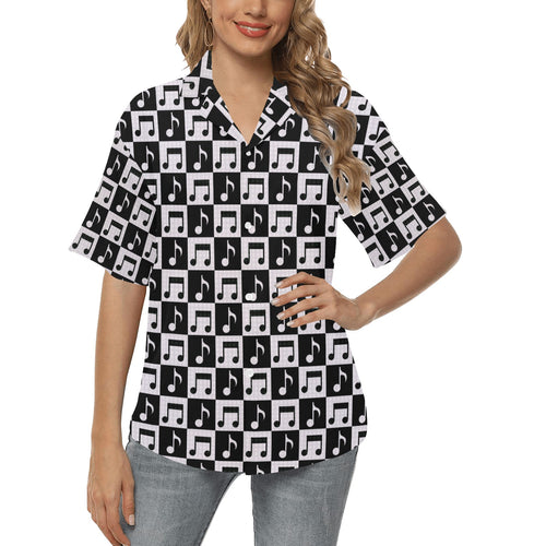 Music Notes Pattern Print Design 01 Women's All Over Print Hawaiian Shirt