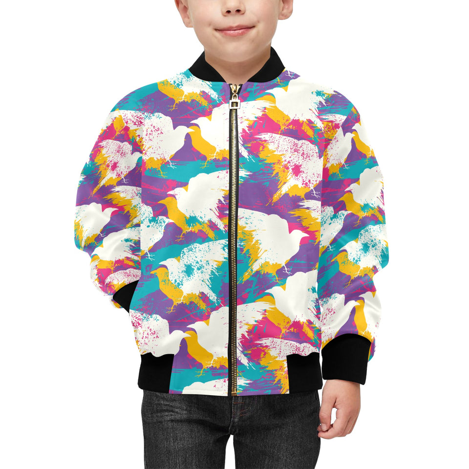 Colorful crow illustration pattern Kids' Boys' Girls' Bomber Jacket