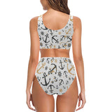 Anchors Rudders pattern Chest Bowknot High Waisted Bikini Swimsuit