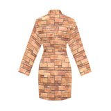 Brick Printed Pattern Print Design 04 Women's Long Sleeve Belted Night Robe