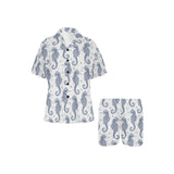 Seahorse pattern background Women's V-Neck Short Pajama Set