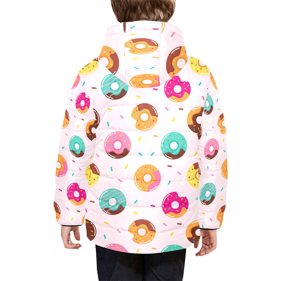 Donut pattern glaze pink background Kids' Boys' Girls' Padded Hooded Jacket