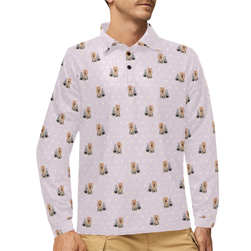 Yorkshire Terrier Pattern Print Design 02 Men's Long Sleeve Polo Shirt