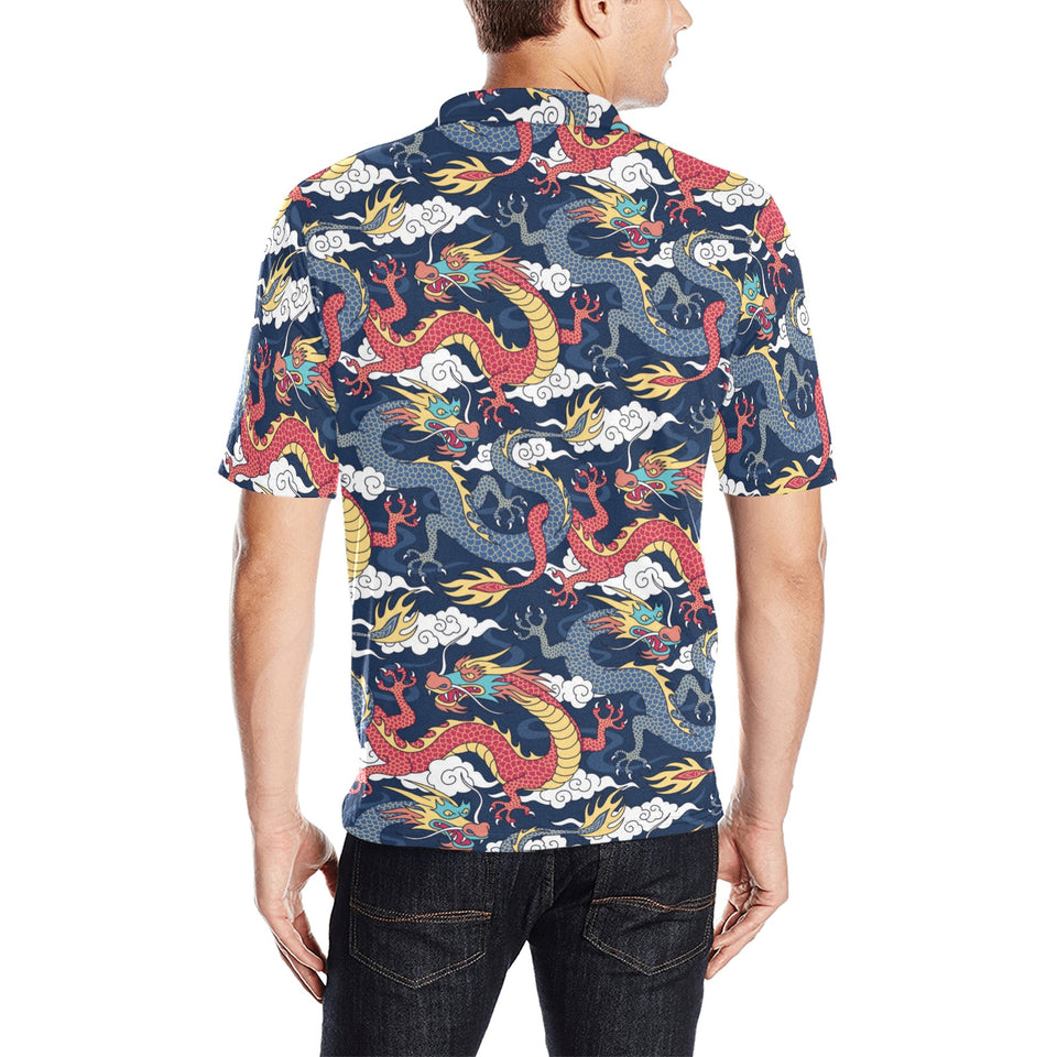 Blue red dragon cloud pattern Men's All Over Print Polo Shirt