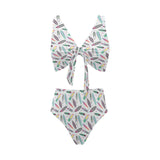Surfboard Pattern Print Design 04 Chest Bowknot High Waisted Bikini Swimsuit