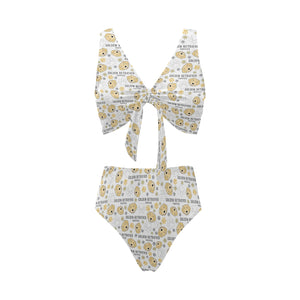 Golden Retriever Pattern Print Design 04 Chest Bowknot High Waisted Bikini Swimsuit