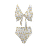 Golden Retriever Pattern Print Design 04 Chest Bowknot High Waisted Bikini Swimsuit