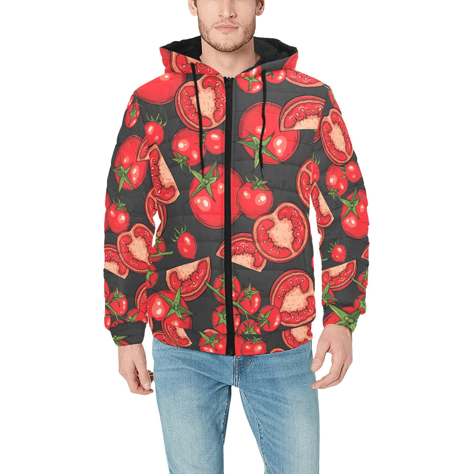 Tomato black background Men's Padded Hooded Jacket
