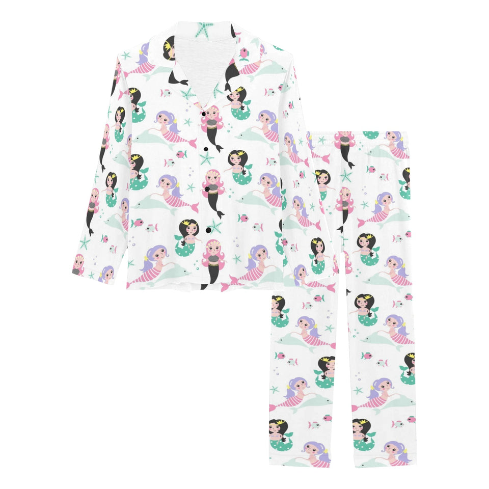 cute mermaid dolphin fish starfish pattern Women's Long Pajama Set
